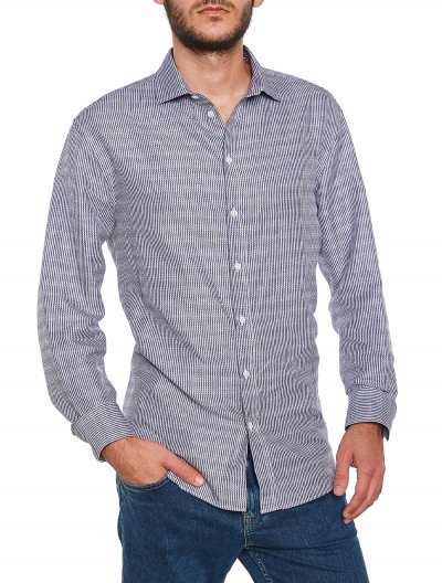 Micro-pattern cotton/linen shirt