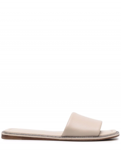 Soft nappa leather slides with shiny details