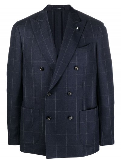 Double-breasted checked wool/cashmere blazer 