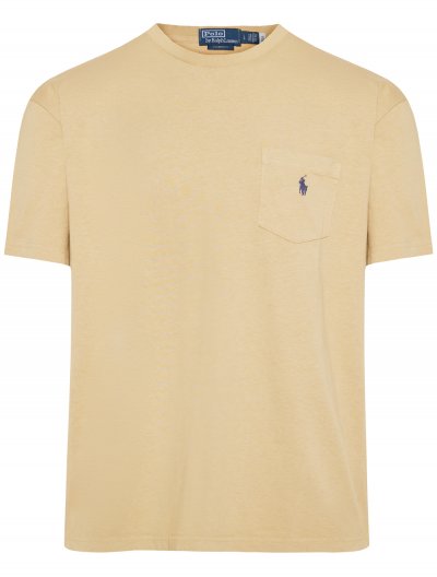 Βαμβακερό/λινό t-shirt με τσέπη στο στήθος