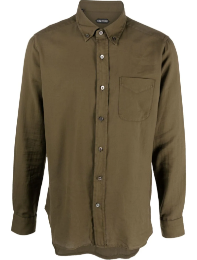 Cotton/cashmere slim fit shirt with chest pocket