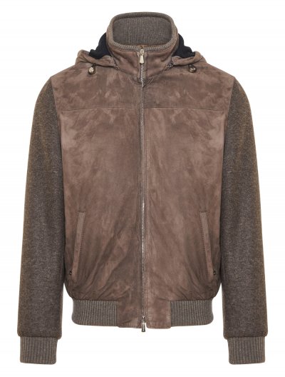 Leather jacket with detachable hood