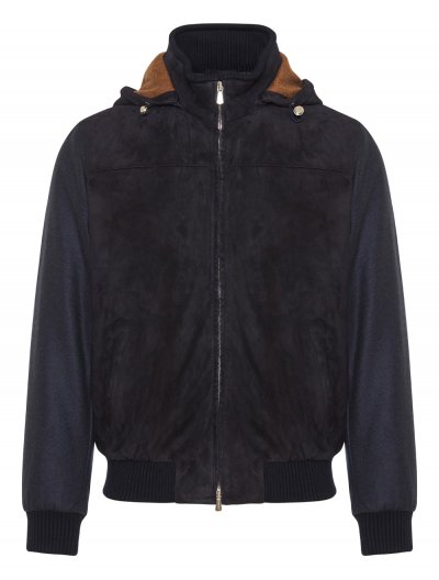 Leather jacket with detachable hood
