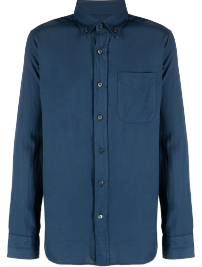 Cotton/cashmere slim fit shirt with chest pocket