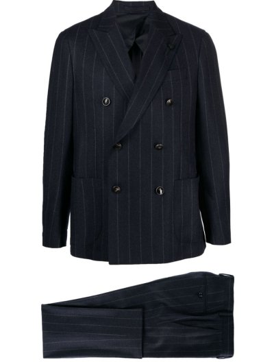 Wool/cashmere double breasted striped suit