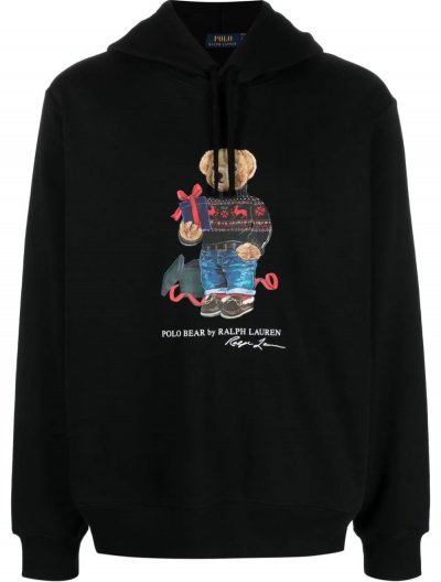 'Polo bear' graphic fleece hoodie 