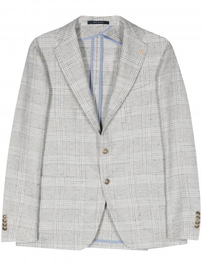 Cotton/linen/silk/wool checked jacket