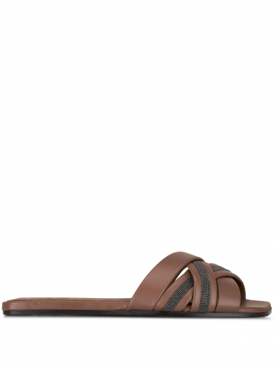 Monili embellished leather sandals