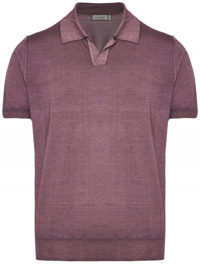 Wool/silk buttonless polo shirt
