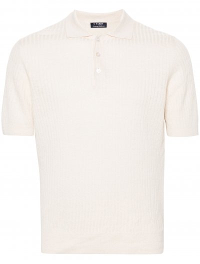 Linen/cotton ribbed polo shirt