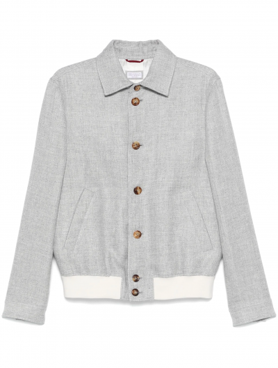 Linen, wool and silk diagonal outerwear jacket