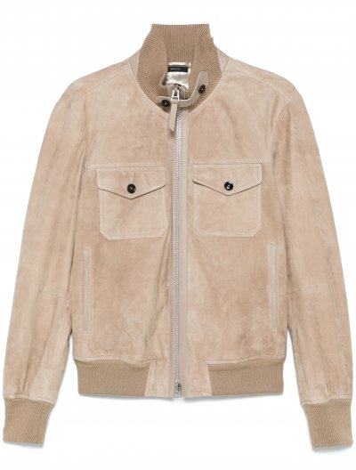 Chest pocket bomber suede jacket