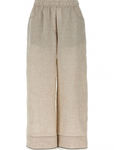 Linen baggy cropped trousers with shiny cuffs