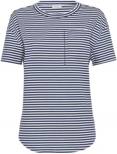 Cotton striped jersey T-shirt with shiny pocket detail