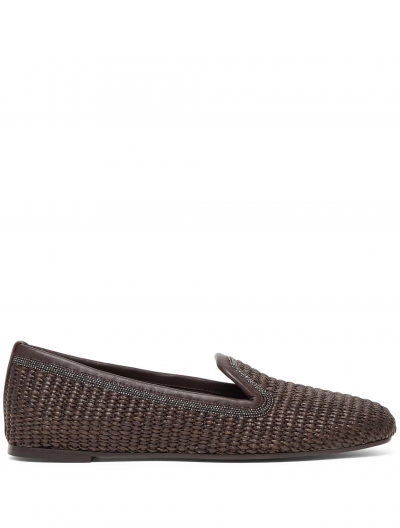 Techno raffia slippers with precious trim