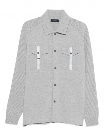Wool/cashmere ribbed-sleeve shirt jacket