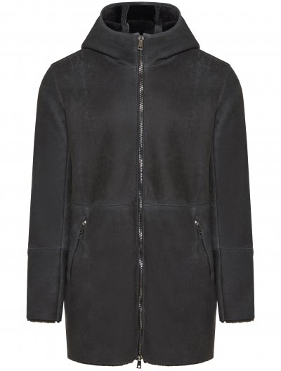 Hooded leather coat