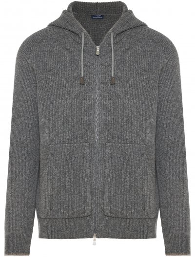 Μάλλινη/κασμίρ ζακέτα με κουκούλα