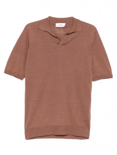 Knitted linen/cotton buttonless polo shirt