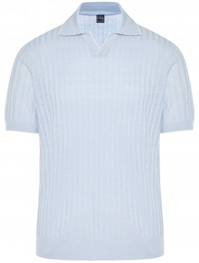 Λινή/βαμβακερή πλεκτή polo μπλούζα χωρίς κουμπιά