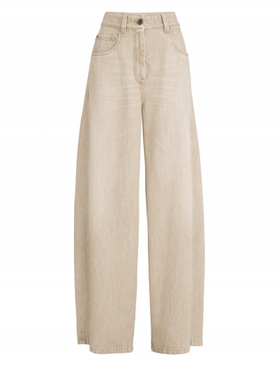 Authentic denim wide trousers with monili