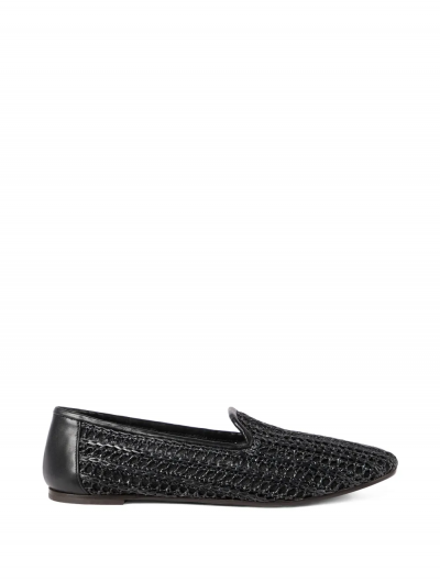 Techno raffia and calfskin flats