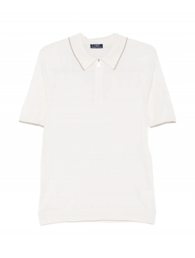 Knitted silk zip polo shirt