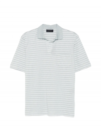 Linen/cotton buttonless striped polo shirt