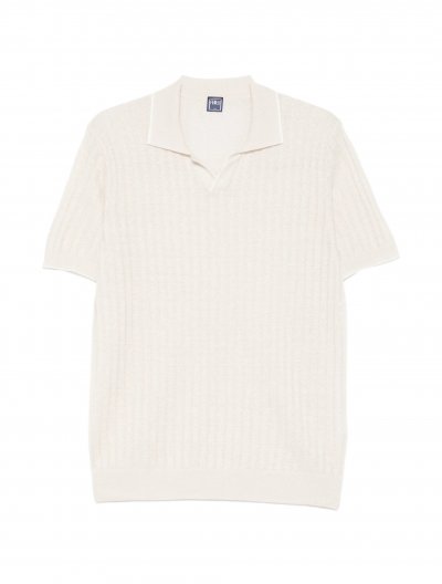 Λινή/βαμβακερή πλεκτή polo μπλούζα χωρίς κουμπιά