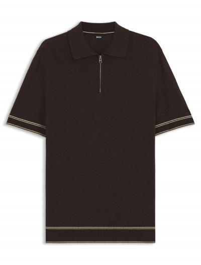 'H-Norbertino' linen blend zip polo shirt
