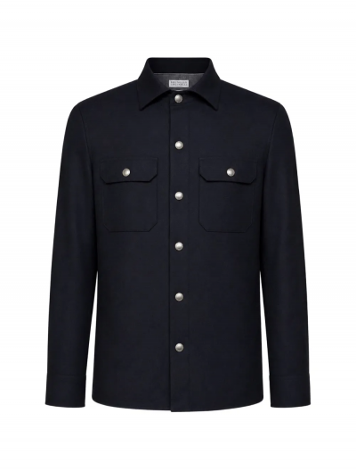 Wool flannel overshirt with chest pockets