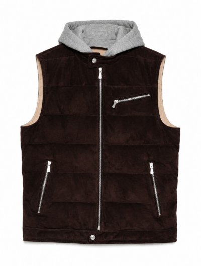 Suede hooded vest