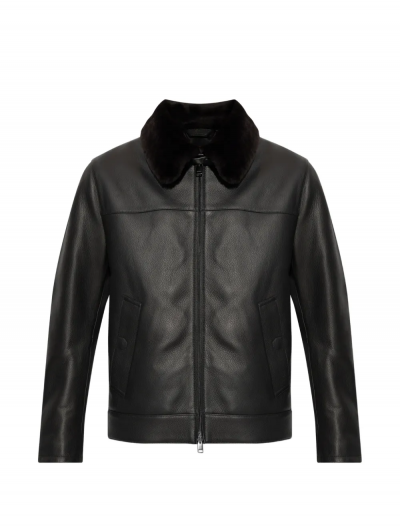 Leather jacket with shearling collar