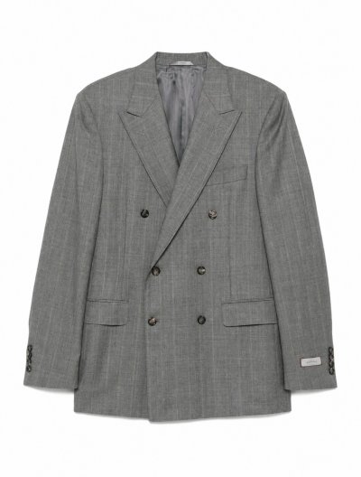 Double breasted striped wool suit