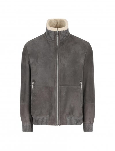 Suede curly shearling bomber jacket
