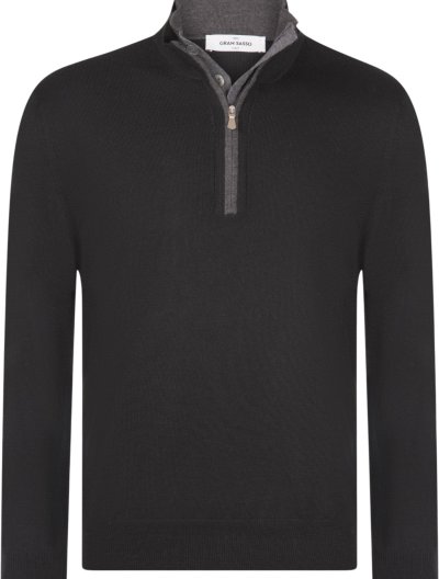 Half-zip wool knitwear with leather details