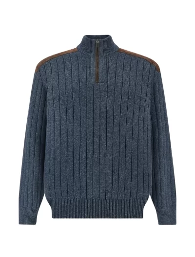Wool/cashmere half zip sweater with suede details