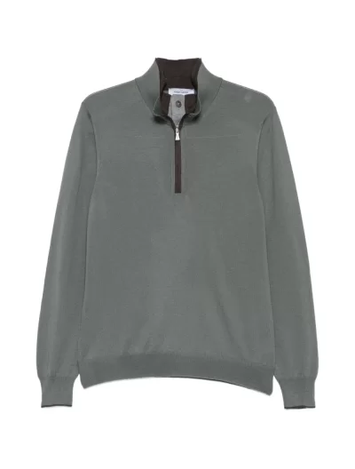 Half-zip wool knitwear with leather details